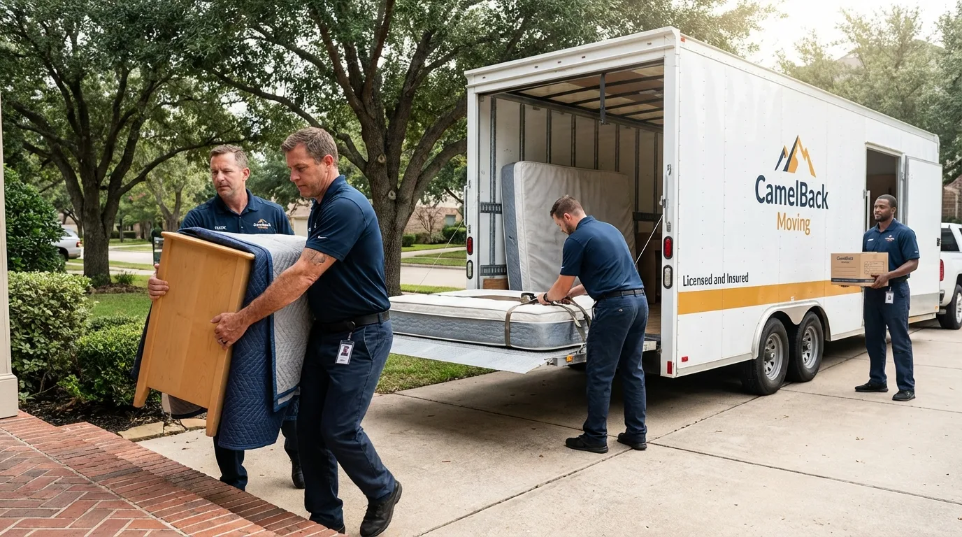Crew loading residential truck for cross-state move from Poteau, OK