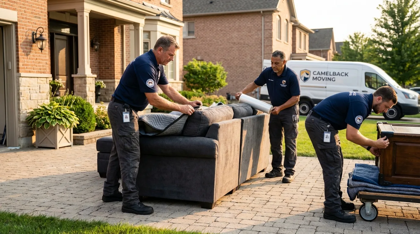 Large estate moving crew wrapping furniture in Poteau, OK