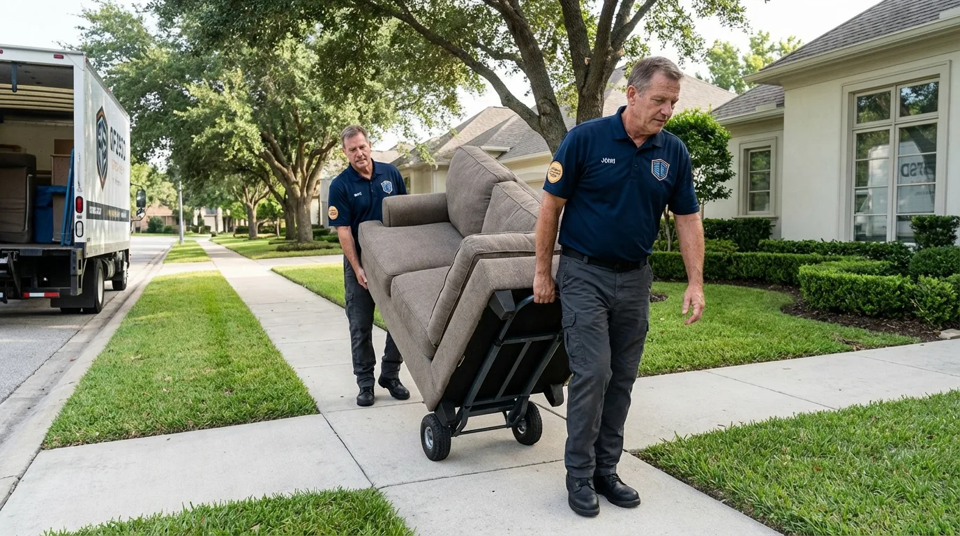Local residential moving crew loading furniture in Poteau, OK