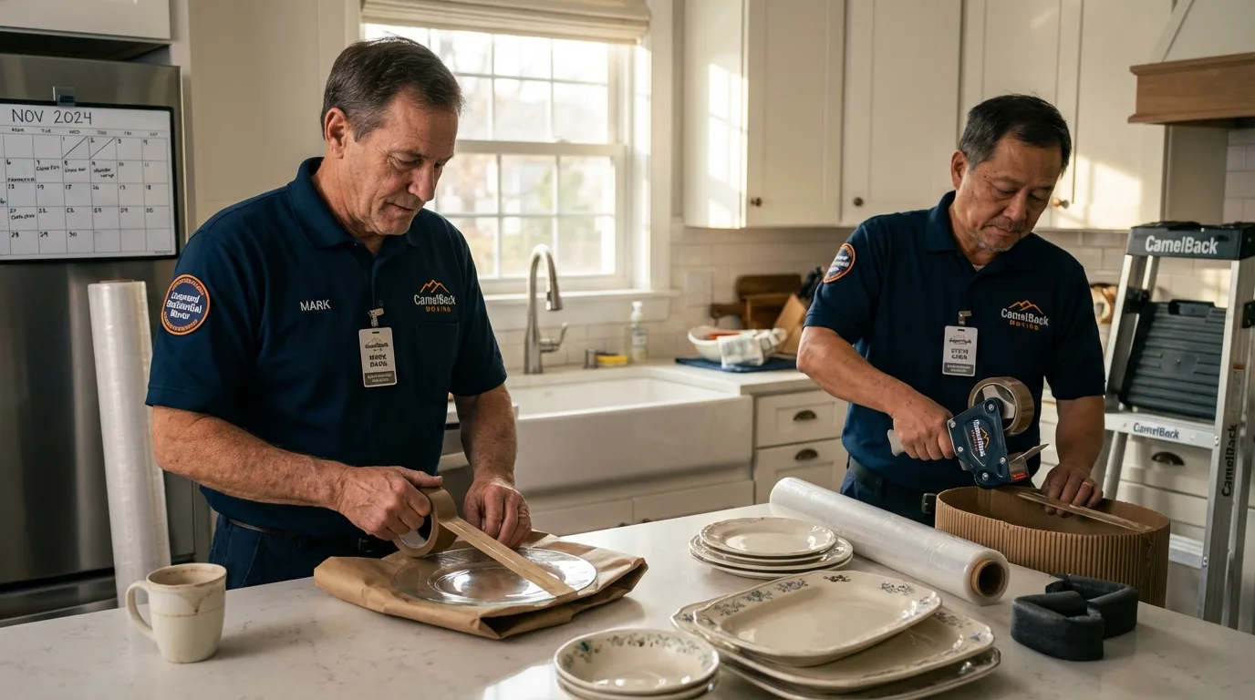 Professional crew packing kitchen dishware in Poteau, OK